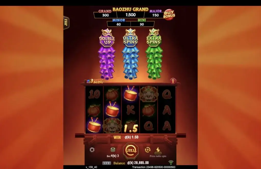 Ảnh giao diện chính game 3 Lucky Baozhu (slot JILI) chơi tại LC79