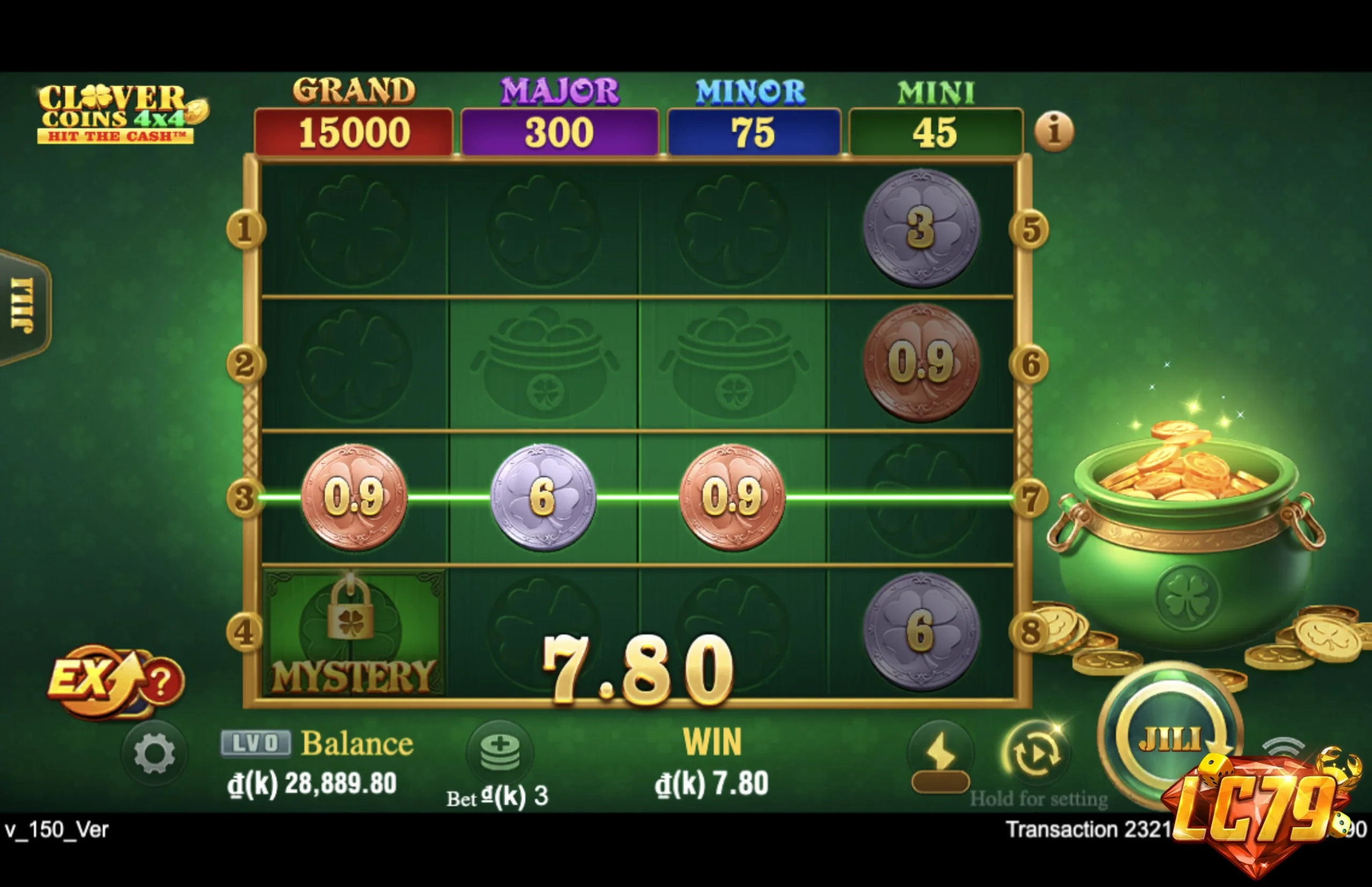 Ảnh giao diện chính game Clover Coins 4X4 (slot JILI) chơi tại LC79