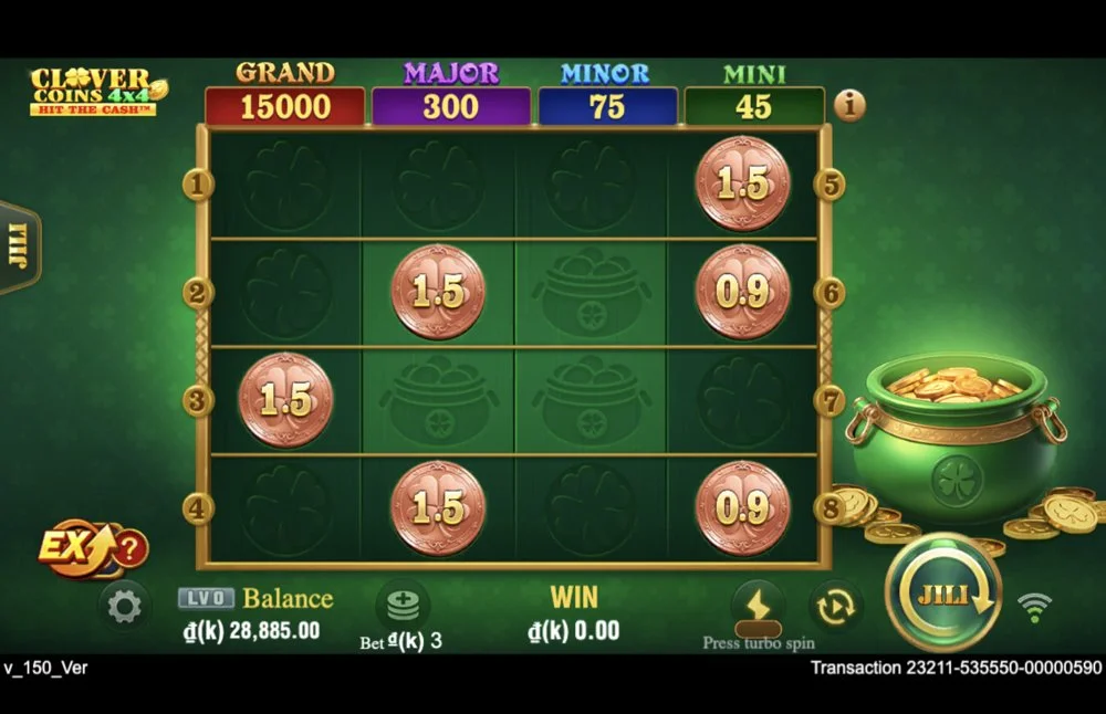 Ảnh bảng biểu tượng & tính năng game Clover Coins 4X4 (slot JILI) chơi tại LC79