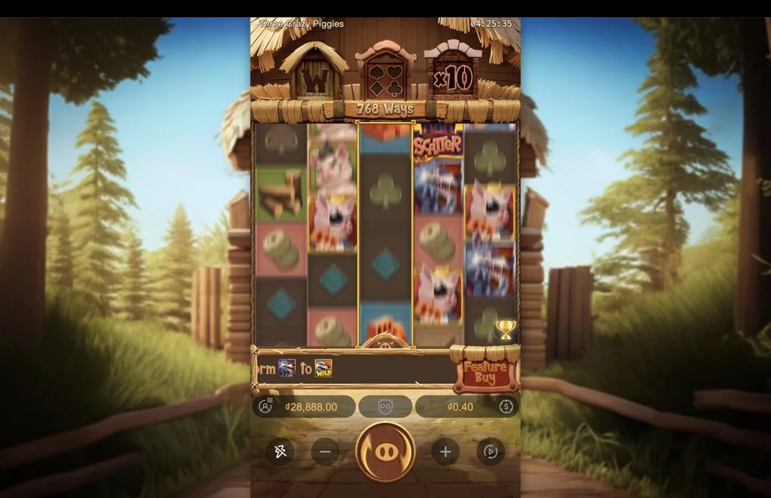 Ảnh giao diện chính game Three Crazy Piggies (slot PG) chơi tại LC79
