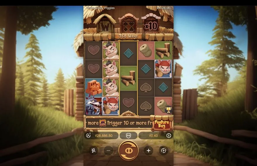 Ảnh bảng biểu tượng & tính năng game Three Crazy Piggies (slot PG) chơi tại LC79