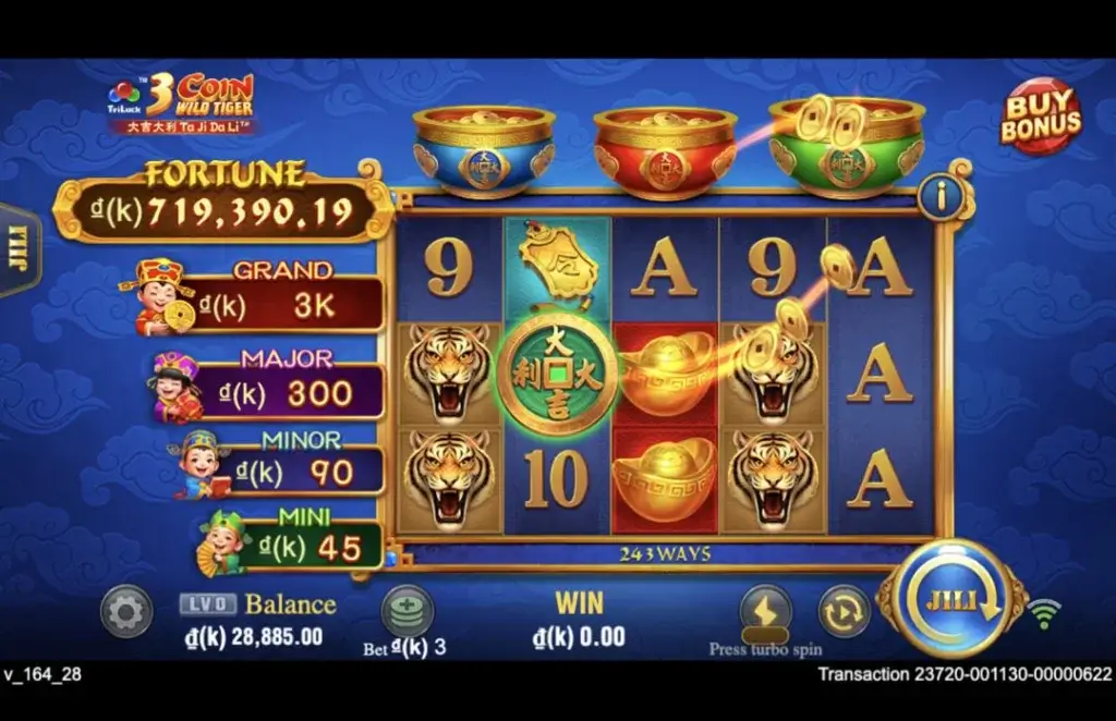 Ảnh giao diện chính game 3 Coin Wild Tiger (slot JILI) chơi tại LC79