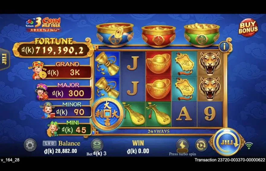 Ảnh màn hình gameplay game 3 Coin Wild Tiger (slot JILI) chơi tại LC79