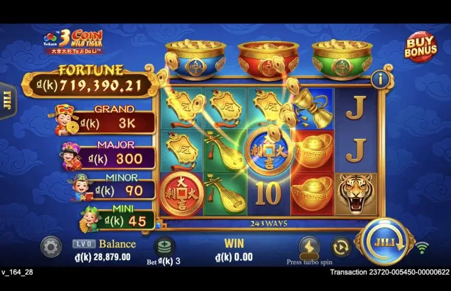 Ảnh bảng biểu tượng & tính năng game 3 Coin Wild Tiger (slot JILI) chơi tại LC79