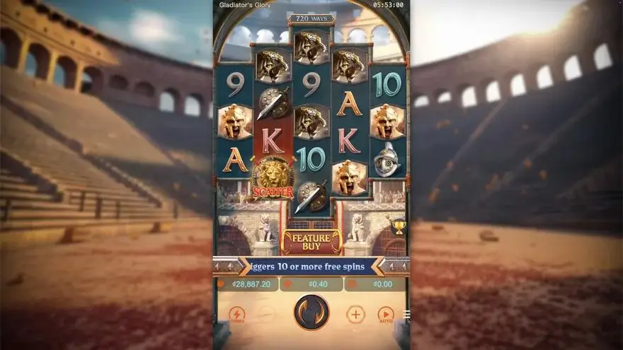 Ảnh bảng biểu tượng & tính năng game Gladiator's Glory (slot PG) chơi tại LC79