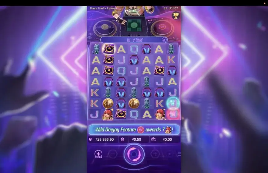 Ảnh bảng biểu tượng & tính năng game Rave Party Fever (slot PG) chơi tại LC79