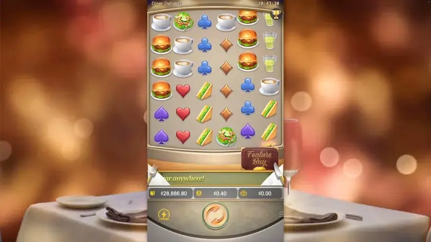 Ảnh bảng biểu tượng & tính năng game Diner Delights (slot PG) chơi tại LC79