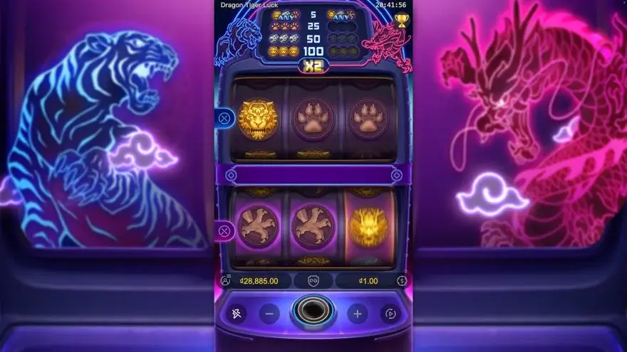 Ảnh bảng biểu tượng & tính năng game Dragon Tiger Luck (slot PG) chơi tại LC79