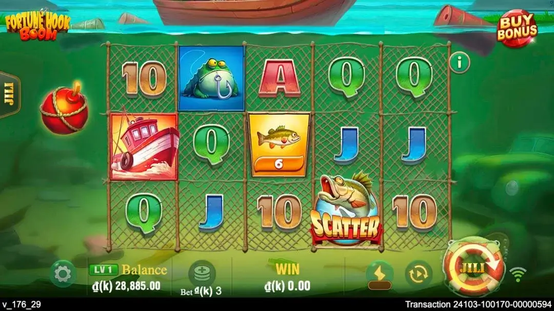 Ảnh giao diện chính game Fortune Hook Boom (slot JILI) chơi tại LC79