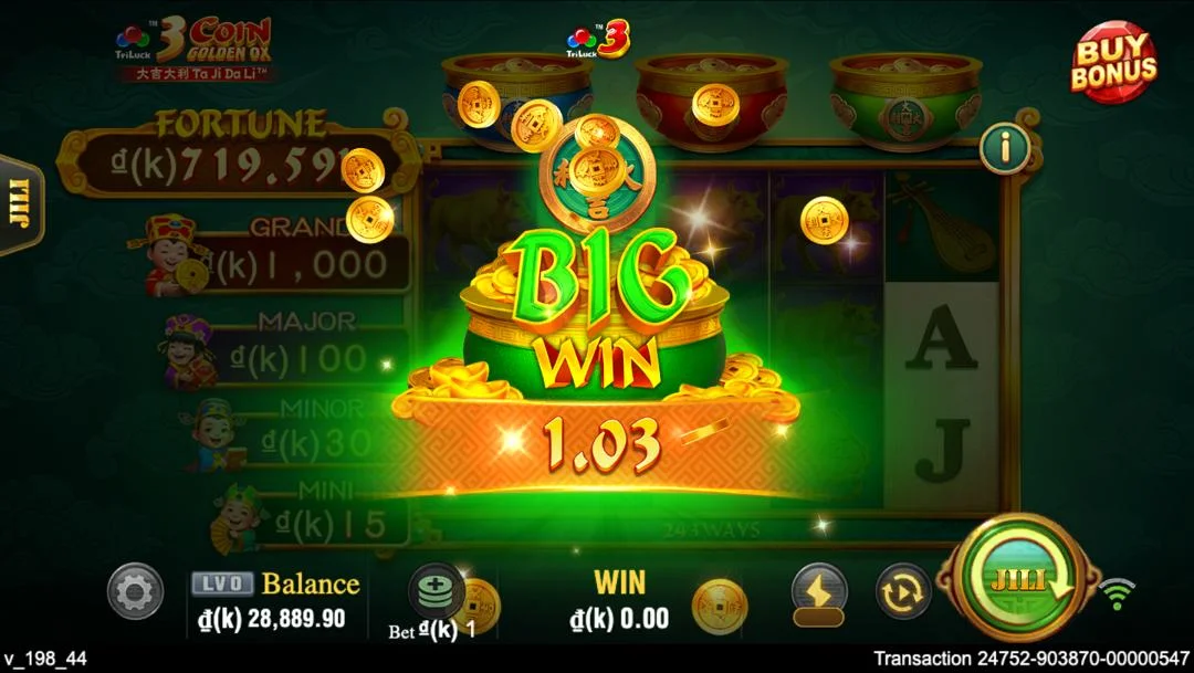 Ảnh giao diện chính game 3 Coin Golden OX (slot JILI) chơi tại LC79