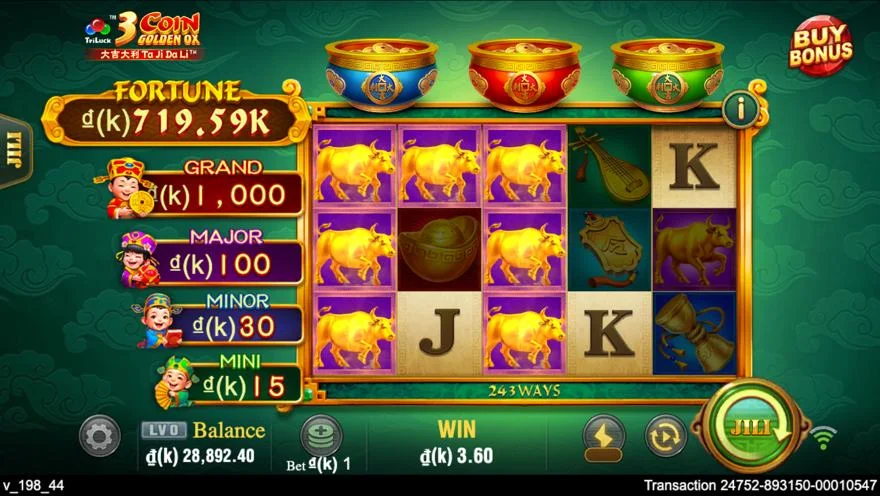 Ảnh màn hình gameplay game 3 Coin Golden OX (slot JILI) chơi tại LC79
