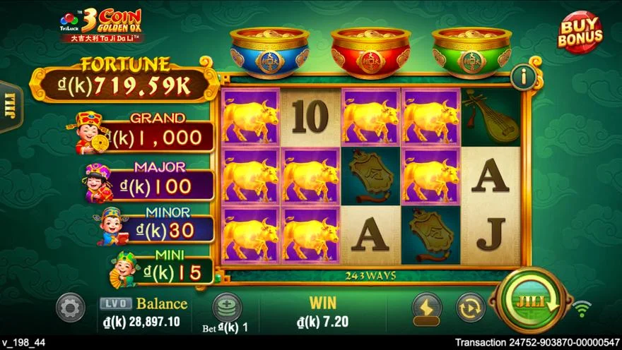 Ảnh bảng biểu tượng & tính năng game 3 Coin Golden OX (slot JILI) chơi tại LC79
