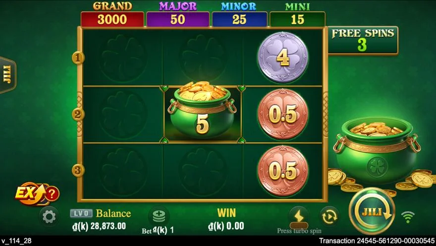 Ảnh màn hình gameplay game Clover Coins 3x3 (slot JILI) chơi tại LC79
