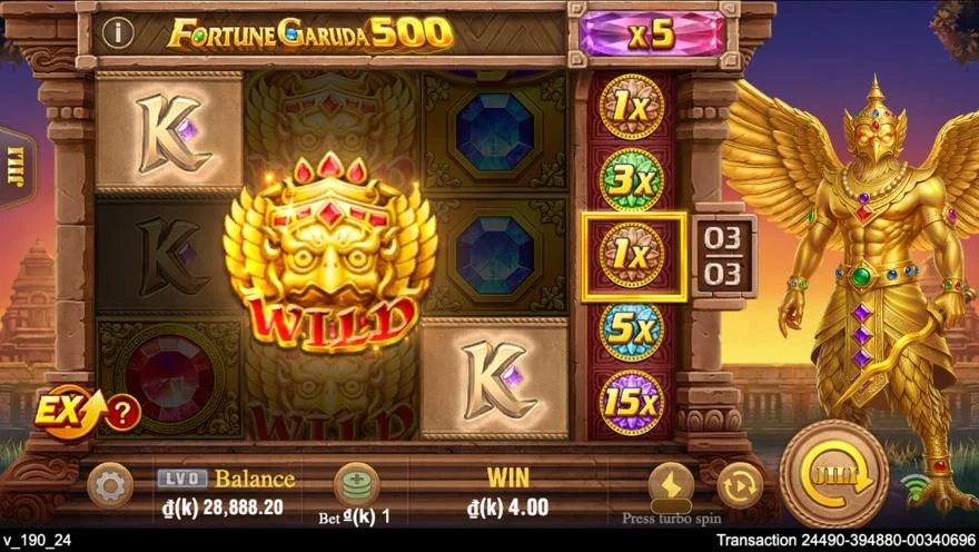 Ảnh bảng biểu tượng & tính năng game Fortune Garuda 500 (slot JILI) chơi tại LC79