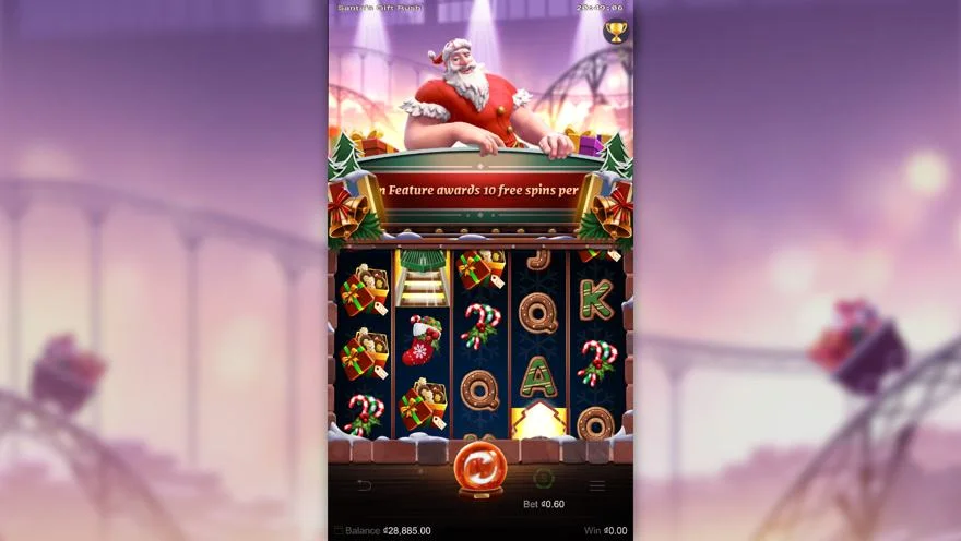 Ảnh bảng biểu tượng & tính năng game Santas Gift Rush (slot PG) chơi tại LC79